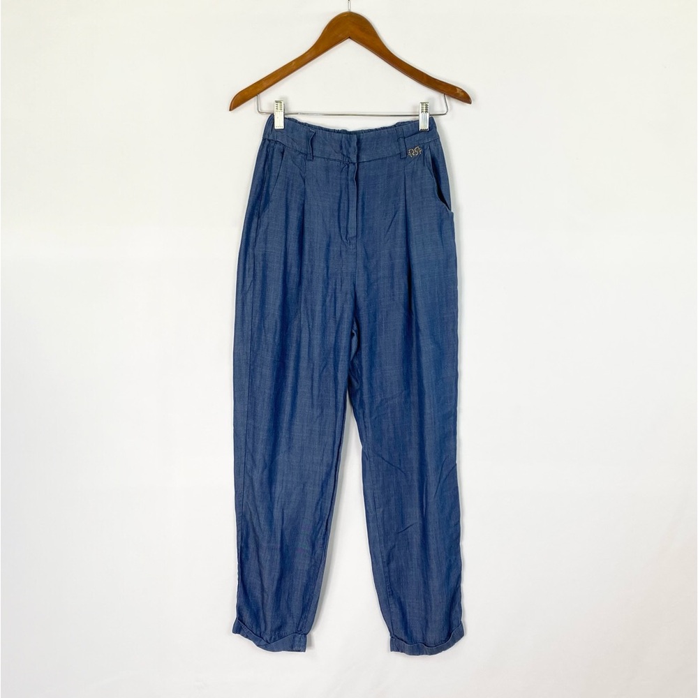 Rinascimento‎ Pantalone Chino Pant Blue Navy High Rise Size Small Tapered
